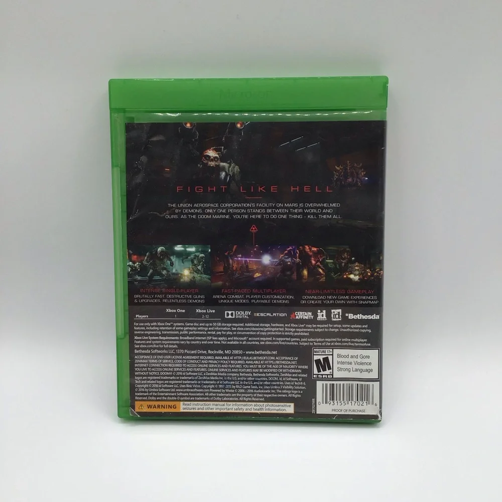 Doom for Microsoft Xbox one video game CIB complete with box